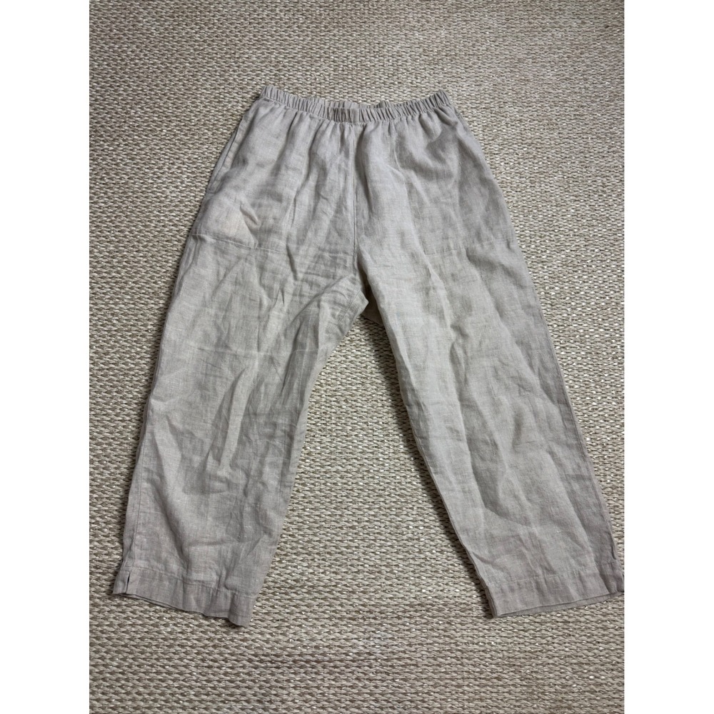 Chicos Design Womens Beige 100% Linen wide Leg Pants lagenlook euro summer M